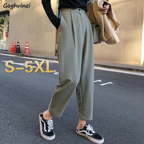 Women Casual Pants Large Size S-5XL Button Harem Trousers Ankle-length Solid Korean Style Chic Elegant Simple All-match Harajuku