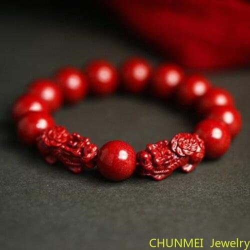 Cinnabar Bracelet Female Handmade Annual Bracelet Male Bead Raw Ore Senior Carved Cinnabar Bracelet Lovers Jewelry