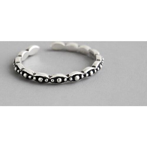 INS THIN RING Authentic S925 Sterling Silver FINE Jewelry Retro Beads Pattern ring adjust womens TLJ732