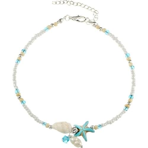 10 pieces/lot Crystal Beads Anklet Shell Starfish Foot Jewelry Women Leg Ankle Bracelets Simulated Pearl Statement Charms Chain