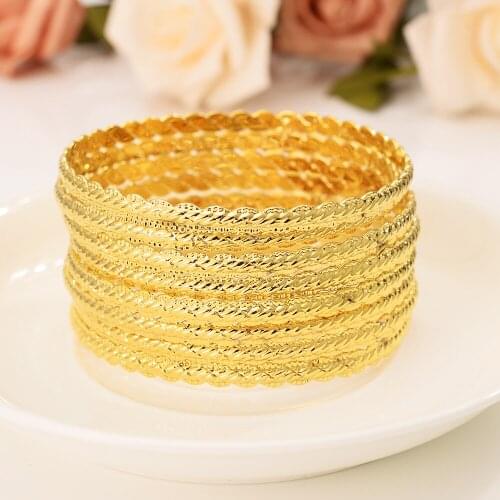 4pcs lady Luxury Gold Color Jewelry Bangles For Women Ethiopian African Dubai Bracelet Party wedding Gifts Ornament