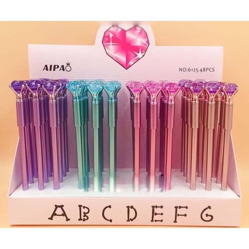 48 pcs/lot Diamond Gel Pen Cute 0.5mm Black Ink signature pen School writing Supplies Stationery gift