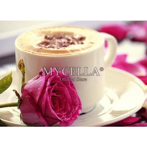 5D DIY Diamond Painting Coffee Rose Cross Stitch Diamond Embroidery Full Round Rhinestone Needlework Mosaic Crafts Home Decor