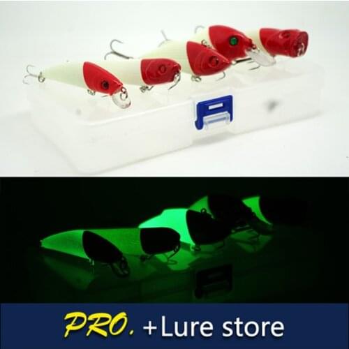 Free shipping a box hard plastic red head white body fishing lure luminous minnow popper crank baits lure kit fishing set