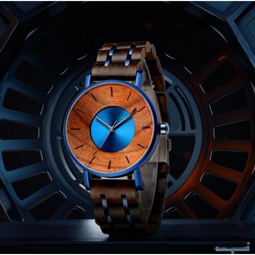 New Fashion Men Natural Wooden Watch Blue Gold Quartz Luxury Male Watches Business Watch Waterproof Clock 3002 Relogio Masculino