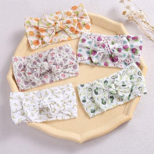 New Childrens Hair Accessories Inner Line Soft Elastic Nylon Bow Baby Fruit Love Pattern Printing Hair Band Headband