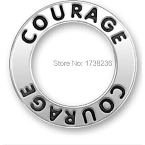 Antique Silver Plated Two Sided Courage Message Circle Charm