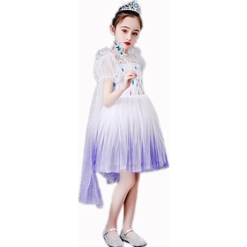 Girls Elsa Cosplay Snow Queen Girl Costume Summer White Princess Dress Baby Girl Show Christmas Halloween Party Evening Dress