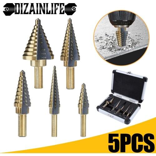 5 Pcs HSS 4241 Cobalt Step Drill Bit Set Multiple Hole Opener Wood or Metal Cone Hole Core Drill Power Woodworking Tools