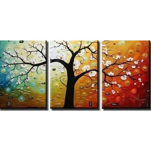 3 Panels abstract hand painted Tree Modern Canvas Painting Flower Wall Art Cuadros Pictures for Living Room Wall Decorations