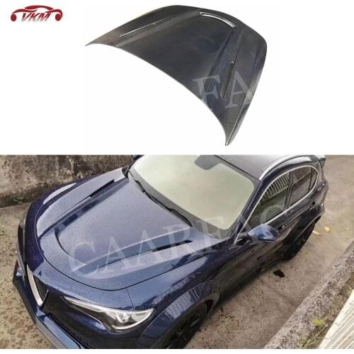 Carbon Fiber / FRP Front Engine Hood Air Vent Bonnet Cap Cover For Alfa Romeo Stelvio 2017 2018 2019 Car Exterior Decoration