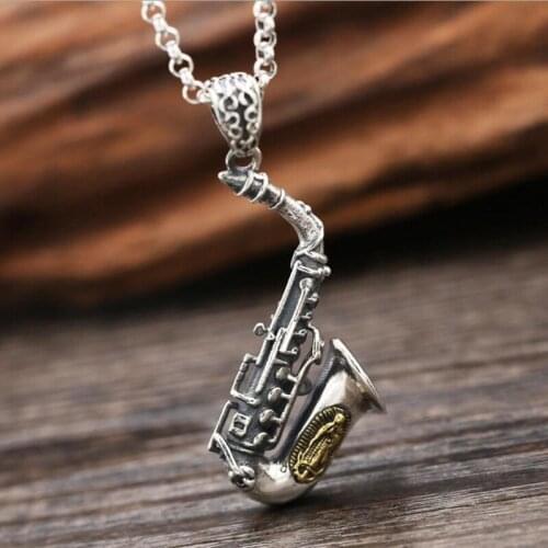 Real 925 sterling silver Creative Saxophone Virgin Mary Pendant Fit Necklace or Bracelet men women DIY Jewelry Christmas Gifts