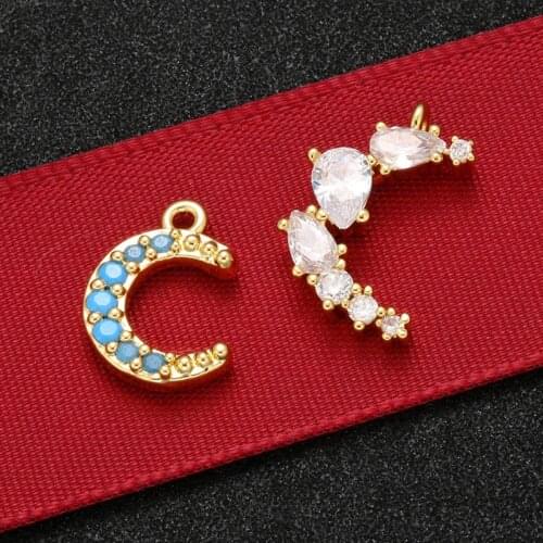 ZHUKOU high quality 11x18mm Brass crystal Moon Pendants For women necklace and earrings Jewelry Making Accessories model:VD516