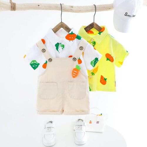 Cute Pattern Fashion Baby Clothes Overalls + T-shirts 2Pieces Teenagers Clothes Baby T-shirts Clothing Sets For Boys 1-5 Age