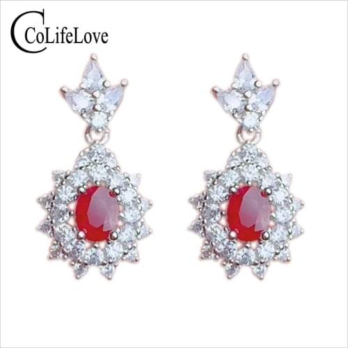 CoLife Jewelry 925 Silver Ruby Drop Earrings for Party 4*5mm Ruby Dangler Classic Ruby Dangler for Party Birthday Gift for Girl