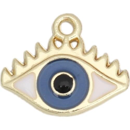 Evil Eye Series Zinc Based Alloy Pendant Charms Eye Gold Plated Blue Evil Eye Enamel 14mm x 12mm, 10 PCs