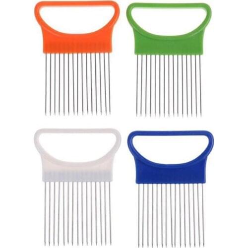 Stainless Steel Onion Needle Onion Fork Vegetables Fruit Slicer Tomato Cutter Cutting Safe Aid Holder Kitchen Accessories Tools