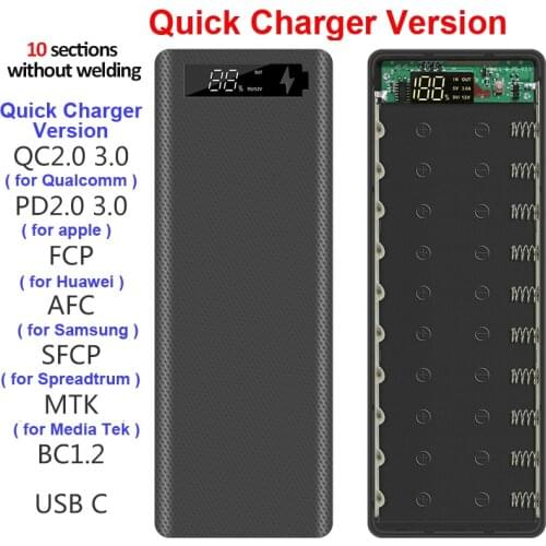 LED Display DIY 10x18650 Power Bank Shell Dual USB Mobile Phone Charger 18650 Battery Holder Charging Box PD QC3.0 Quick Charge