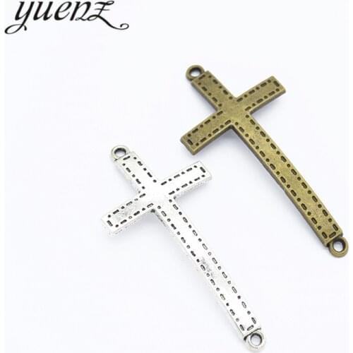 YuenZ 6 pcs Antique Silver color Cross Charm Pendants Metal Charms Bracelet Pendants 53*25mm T84
