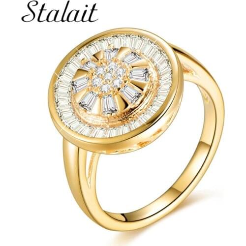 Silver Color Gold Ring With Crystal Invisible Setting AAA Zircon Round Ring for Female Wedding Party Fashion Accessory