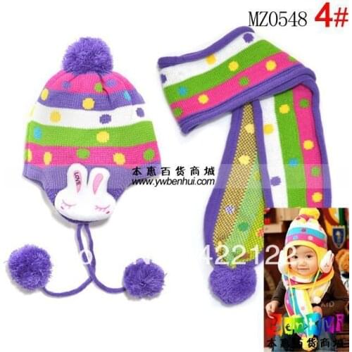 Winter Keep warm knitted hats for boy/girl/kits hats,infants caps beanine chilldren-LOVE rabbit scarf, hat mz0548-5pcs