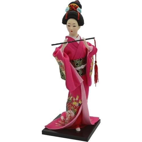 12inch Japanese Geisha Lady Doll with Rose Red Kimono Ornament Adult Collectible