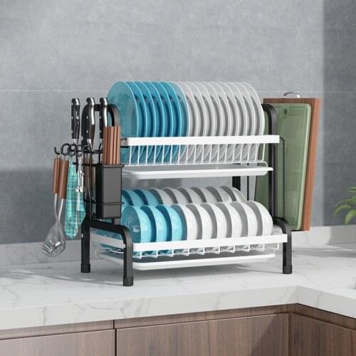 2/3 Tier Heavy Duty Kitchen Shelf Rack Drying Drain Storage Holders Plate Dish Black Stainless Steel