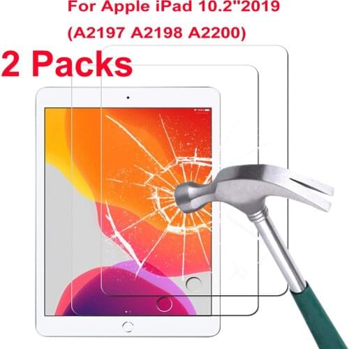 2 Pack Tempered Glass For Apple iPad 10.2 Inch 2019 Screen Protector A2197 A2198 A2200 Anti Fingerprint HD Protective Film