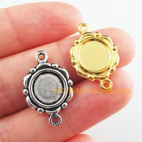 20Pcs Retro Tibetan Silver Tone Gold Color Flower Round Picture Frame Charms Connectors 15x23mm
