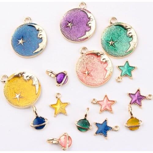 2017 new style alloy colorful cartoon rounds Saturn/stars shape floating locket charms diy jewelry earring pendants accessory