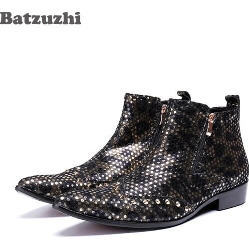 2018 New Western Men Boots Pointed Toe Leather Boots Men Rock Cowboy Rivets Handsome Boots Botas Hombre Party Dress Botas, US12