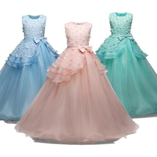 2019 Flower Girl Dress Pink Party Pageant First Communion Wedding Dress Teenager Kids Children Prom Gown Dress for Graduatiion