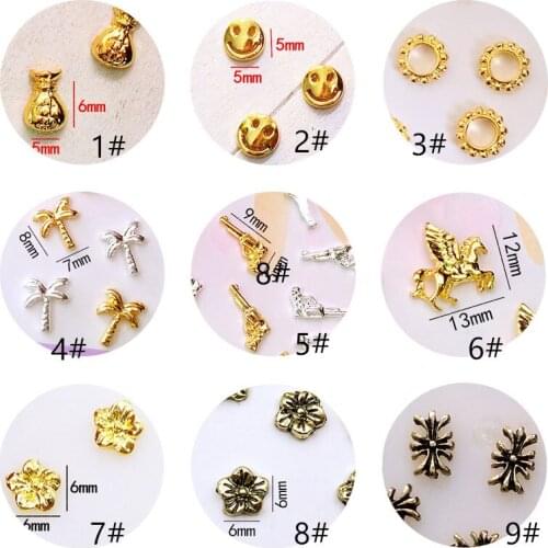 50pcs/pack Japan 3D Nail Art Decorations Metal Nail Accessories Kawaii Unicorn Flower Nail Parts DIY Charm Alloy Nail Supplies