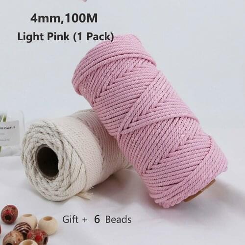 4mm 100% Cotton Cord Colorful Rope Cord Beige Twisted Craft Macrame String DIY Wedding Home Textile Decorative supply 100M