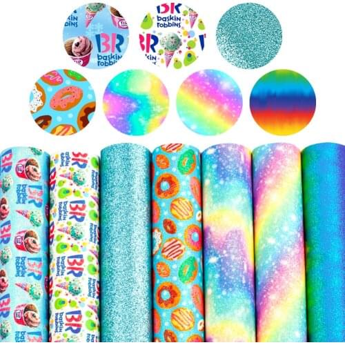 Summer wind Sunflower Thin Glitter Leather Flower Rainbow Print Leather 7pcs for DIY bags, handbags, uppers, walls 22*30cm