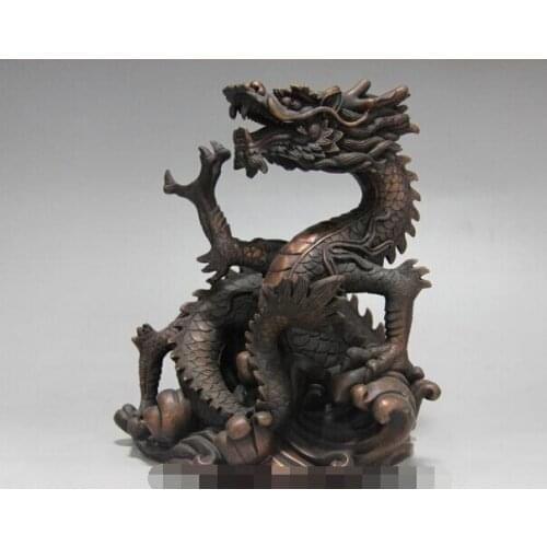 9 Royal Pure Red Copper Bronze Feng Shui Auspicious Wealth Dragon plate Statue