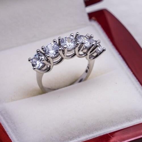 925 Sterling Silver Five Stones Women Ring with Zircon Stone