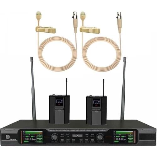 Wireless Clip Microphone UHF True Diversity Microphone 2 Cordless Lavalier mics