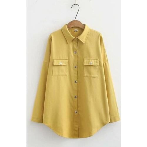 Plus Size XL-4XL Women Long Blouse White,Yellow Long Sleeve Drop Shoulder Blusas With Pockets Casual Tops