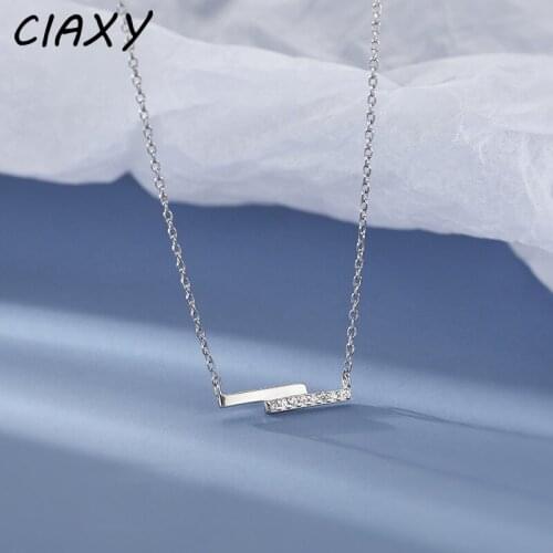 CIAXY 925 Sterling Silve Geometric Pendant Necklaces for Women Inlaid Zircon Clavicle Chain Choker Korean Simple Jewelry Gift