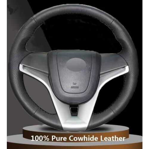 Black Genuine Leather Steering Wheel Cover for Chevrolet Cruze 2009-2014 Chevrolet Aveo 2011-2014 Holden Cruze 2010 2012 2013