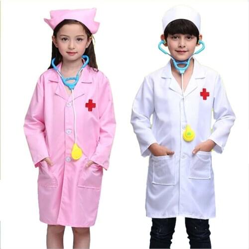 Childrens doctor nurse cosplay costume Halloween birthday party coat boy girl white robe Long sleeve nurse uniform For Kids