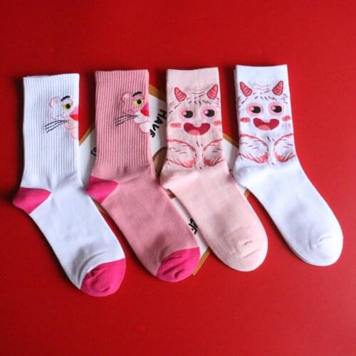 Crew Happy Street Fashion Pink White Hairy Monster Lovely Kawaii Funny Cute Socks Pure Cotton Downy Leopard Panther Cheetah Cub