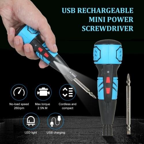 Electric Cordless Screwdriver USB Rechargeable Mini Power Screwdriver Portable Handheld Repair Tool with LED Light Battery