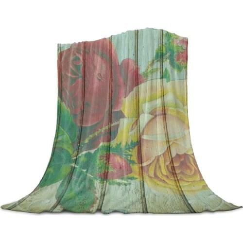 Flower Plant Rose Wood Grain Retro Soft Warm Coral Fleece Flannel Blankets For Beds Throw Sofa Cover Bedspread Winter Blankets