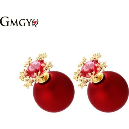 GMGYQ AAA Zirconia Rood/Blauw/Legergroen Dubbelzijdig Matte Parel Sneeuwvlok Oorbel Piercing Oorbellen voor Vrouwen Jewellery