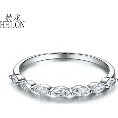 HELON 0.5ct Moissanite Ring Solid 14K White Gold VVS/DEF Test Positive Moissanite Diamond Women Fine Jewelry Engagement Ring