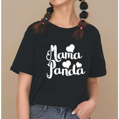 Mama Panda Letter Print T-shirt Women Clothes New Casual Harajuku Plus Size Tees Summer Street Funny 0-neck Cotton T-shirts