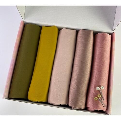 Customize Gift Box Crinkle Satin Silk Hijabs Solid Plain Scarf Muslim Shawls Headscarf Turban Echarpe Foulard Luxury Gift Box