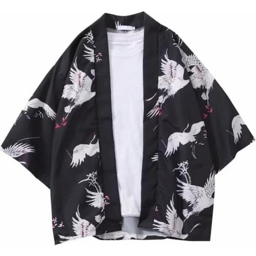 Casual Men Flying Crane Front Open 3/4 Sleeve Kimono Cardigan Yukata Coat Shirt Kimono Cardigan Yukata Coat Shirt Kimono Cardiga
